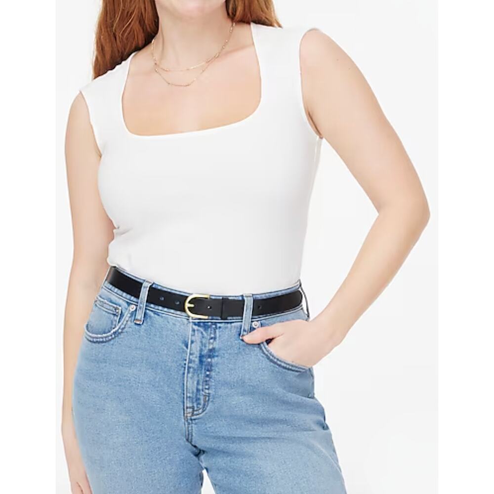 J.Crew Factory | NWT Cap-sleeve stretch cotton-blend squareneck top White | Sz L
